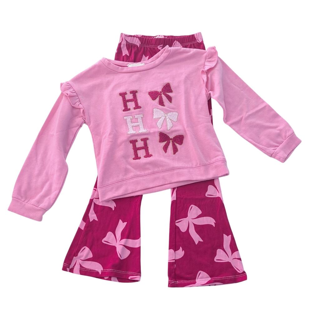 BTWEEN Girls Christmas Bow Outfit Pink Ho Ho Ho size 5